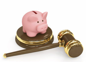 Judicial 3d gavel and piggy bank